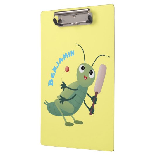 かわいい緑のクリケット昆虫漫画イラストレーション クリップボード (左)