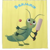 かわいい緑のクリケット昆虫漫画イラストレーション シャワーカーテン (正面)