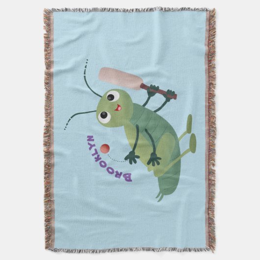 かわいい緑のクリケット昆虫漫画イラストレーション スローブランケット (正面縦)