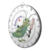 かわいい緑のクリケット昆虫漫画イラストレーション ダーツボード (正面右)