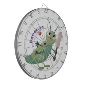 かわいい緑のクリケット昆虫漫画イラストレーション ダーツボード (正面左)