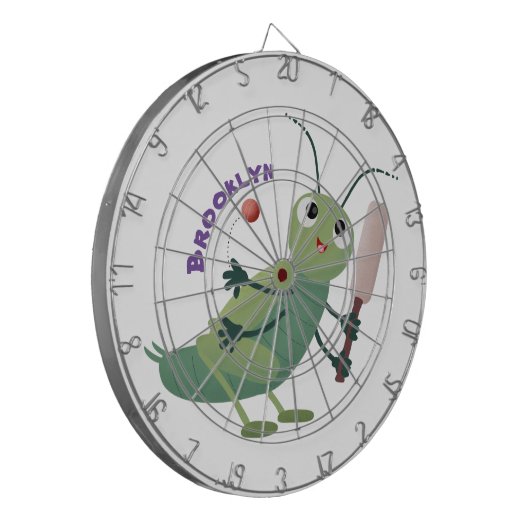 かわいい緑のクリケット昆虫漫画イラストレーション ダーツボード (正面左)