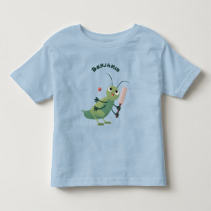 かわいい緑のクリケット昆虫漫画イラストレーション トドラーTシャツ