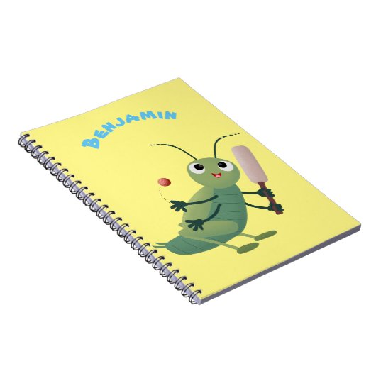 かわいい緑のクリケット昆虫漫画イラストレーション ノートブック (右側)