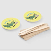 かわいい緑のクリケット昆虫漫画イラストレーション ハンドファン (組立なし)