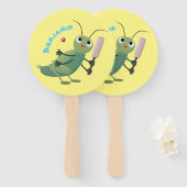 かわいい緑のクリケット昆虫漫画イラストレーション ハンドファン (正面&裏面)