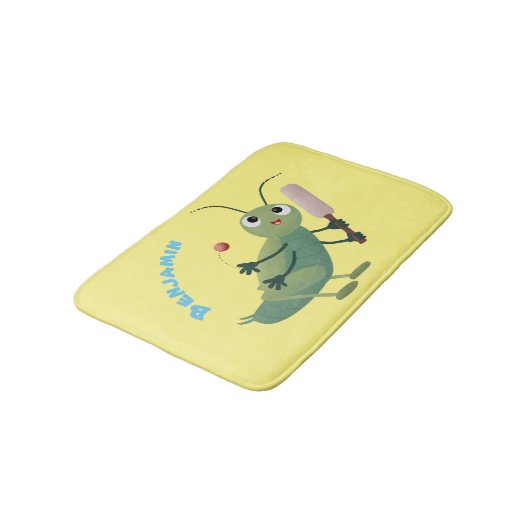 かわいい緑のクリケット昆虫漫画イラストレーション バスマット (アングル)