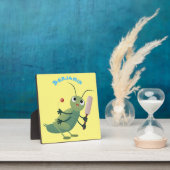 かわいい緑のクリケット昆虫漫画イラストレーション フォトプラーク (インサイチュ)