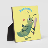 かわいい緑のクリケット昆虫漫画イラストレーション フォトプラーク (正面)