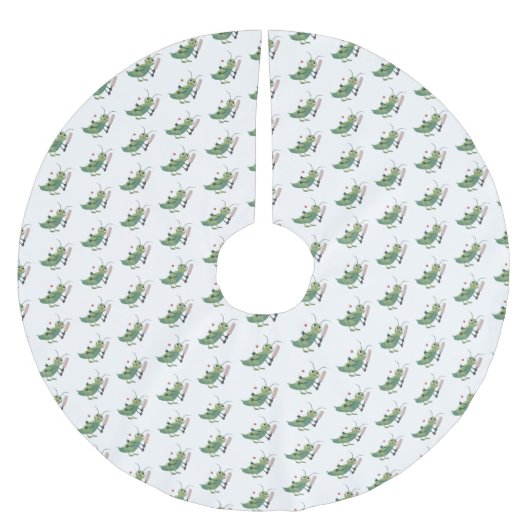 かわいい緑のクリケット昆虫漫画イラストレーション ブラッシュドポリエステルツリースカート (正面)