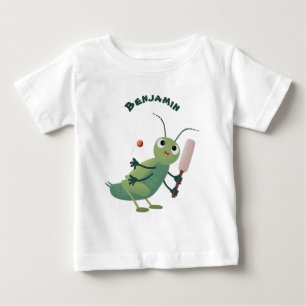 かわいい緑のクリケット昆虫漫画イラストレーション ベビーTシャツ