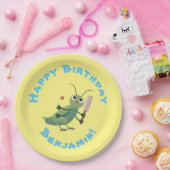 かわいい緑のクリケット昆虫漫画イラストレーション ペーパープレート (パーティー)