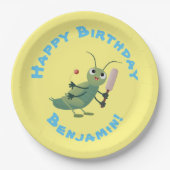 かわいい緑のクリケット昆虫漫画イラストレーション ペーパープレート (正面)