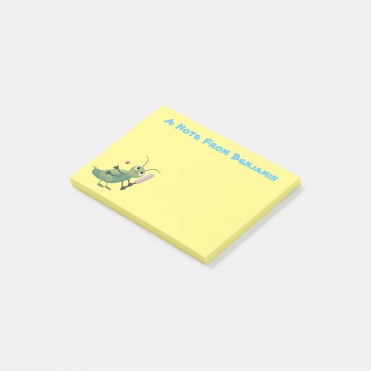 かわいい緑のクリケット昆虫漫画イラストレーション ポストイット (アングル)