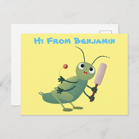 かわいい緑のクリケット昆虫漫画イラストレーション ポストカード (正面/裏面)