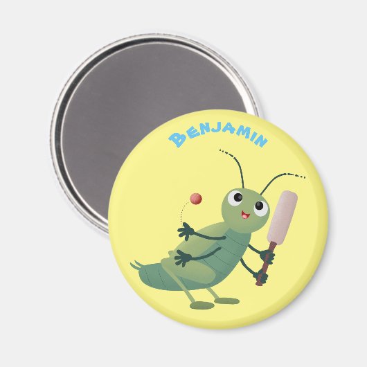 かわいい緑のクリケット昆虫漫画イラストレーション マグネット (正面/裏面)