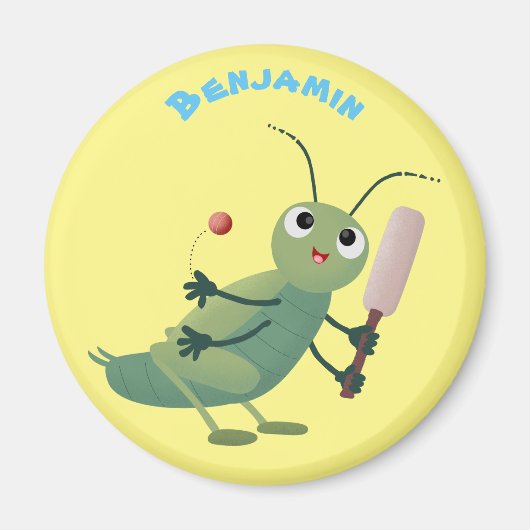 かわいい緑のクリケット昆虫漫画イラストレーション マグネット (正面)