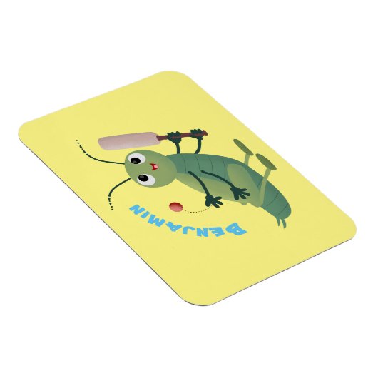 かわいい緑のクリケット昆虫漫画イラストレーション マグネット (右側)