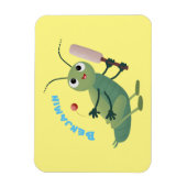 かわいい緑のクリケット昆虫漫画イラストレーション マグネット (縦)