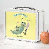 かわいい緑のクリケット昆虫漫画イラストレーション メタルランチボックス (インサイチュ)