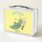 かわいい緑のクリケット昆虫漫画イラストレーション メタルランチボックス (裏面)