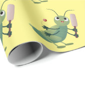 かわいい緑のクリケット昆虫漫画イラストレーション ラッピングペーパー (ロールコーナー)