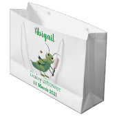 かわいい緑のクリケット昆虫漫画イラストレーション ラージペーパーバッグ (正面アングル)