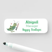 かわいい緑のクリケット昆虫漫画イラストレーション 名札 (インサイチュ)