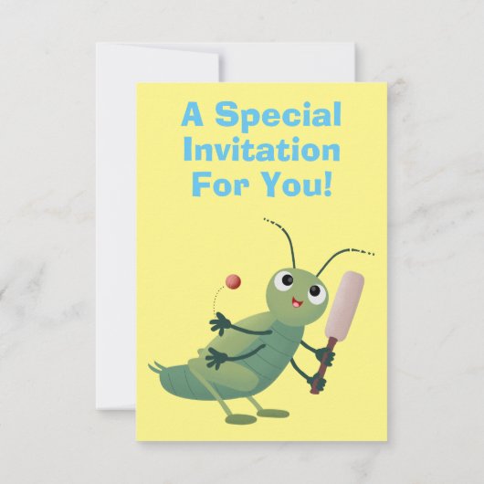 かわいい緑のクリケット昆虫漫画イラストレーション 招待状 (裏面)