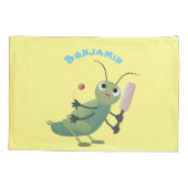 かわいい緑のクリケット昆虫漫画イラストレーション 枕カバー (裏面)