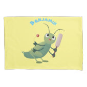 かわいい緑のクリケット昆虫漫画イラストレーション 枕カバー (正面)