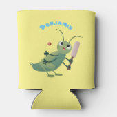 かわいい緑のクリケット昆虫漫画イラストレーション 缶クーラー (裏面)