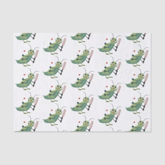 かわいい緑のクリケット昆虫漫画イラストレーション 薄葉紙 (正面)