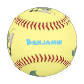 かわいい緑のクリケット昆虫漫画イラストレーション 野球ボール (正面)