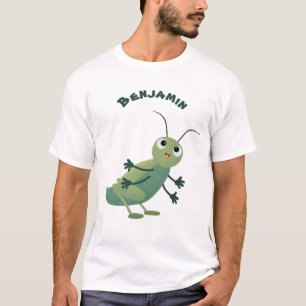 かわいい緑のクリケット昆虫漫画イラストレーション Tシャツ