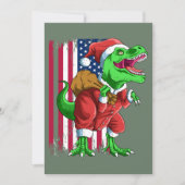 かわいい緑のクリスマスサンタTRexティラノサウルスXmas シーズンカード (正面)