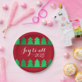 かわいい緑のクリスマスツリーの喜びカスタム年 ペーパープレート (パーティー)