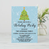 かわいい緑のクリスマスツリー ホリデーパーティー 青い雪 招待状 (スタンド正面)