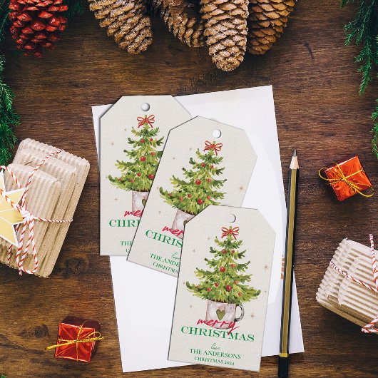 かわいい緑のクリスマスツリー ポット ホリデーギフト ギフトタグ