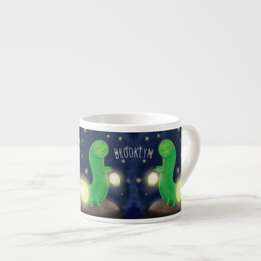 かわいい緑のグローの虫の漫画イラストレーション エスプレッソカップ (正面右)