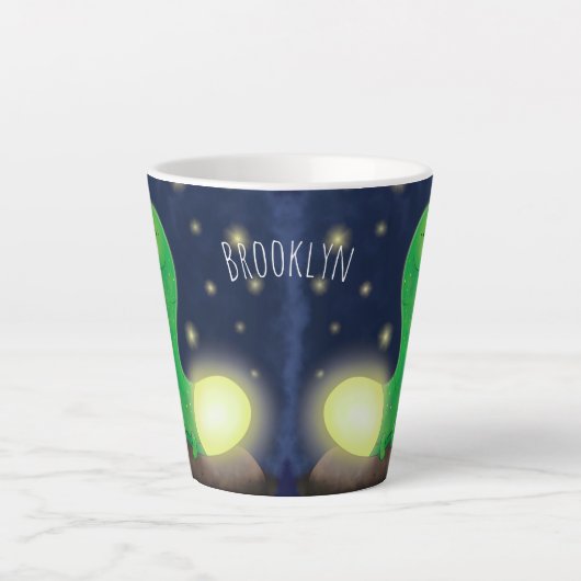 かわいい緑のグローの虫の漫画イラストレーション カフェラテマグ (正面)