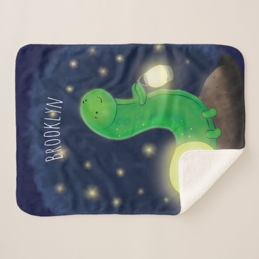 かわいい緑のグローの虫の漫画イラストレーション シェルパブランケット (正面(横))