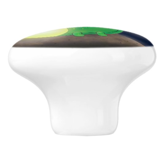 かわいい緑のグローの虫の漫画イラストレーション セラミックノブ (側面)