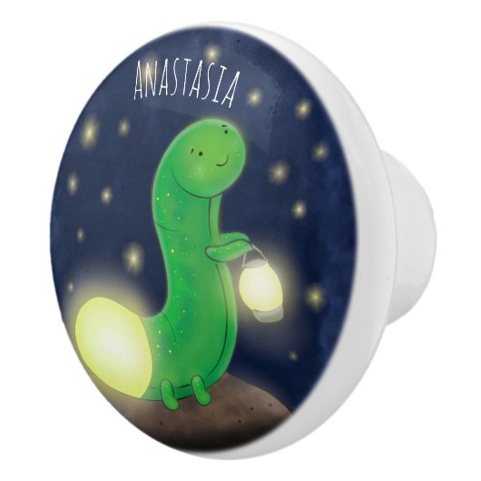 かわいい緑のグローの虫の漫画イラストレーション セラミックノブ (右)