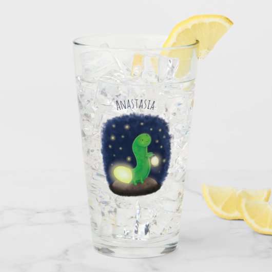かわいい緑のグローの虫の漫画イラストレーション タンブラーグラス (アイス裏面)