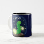 かわいい緑のグローの虫の漫画イラストレーション ツートーンマグカップ (正面左)