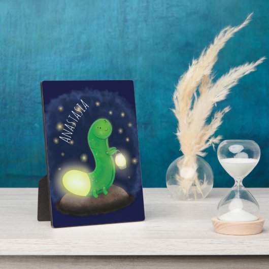 かわいい緑のグローの虫の漫画イラストレーション フォトプラーク (側面)