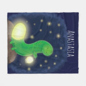 かわいい緑のグローの虫の漫画イラストレーション フリースブランケット (正面(横))