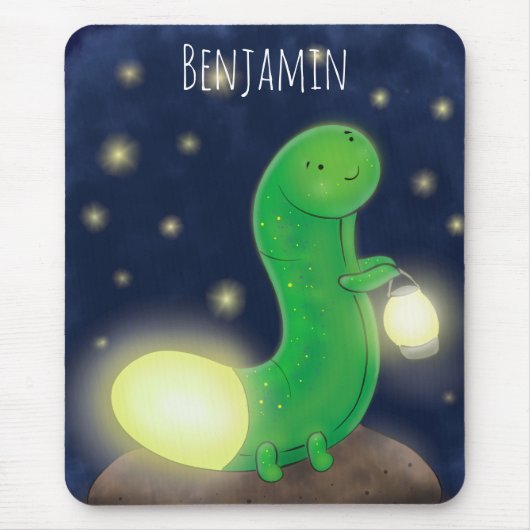 かわいい緑のグローの虫の漫画イラストレーション マウスパッド (正面)