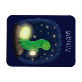 かわいい緑のグローの虫の漫画イラストレーション マグネット (横)